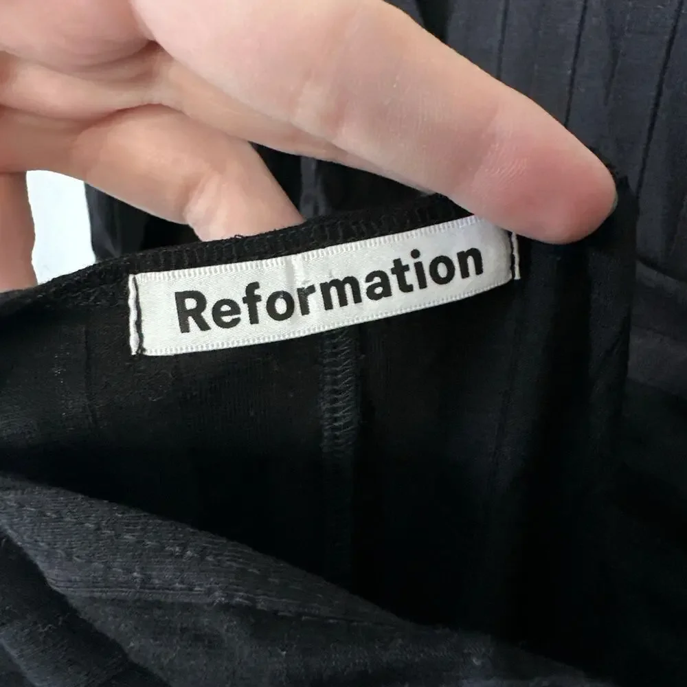 REFORMATION Cait Dress Open Back Long Sleeve Mini Black Size Extra Small Ribbed - Picture 7 of 9